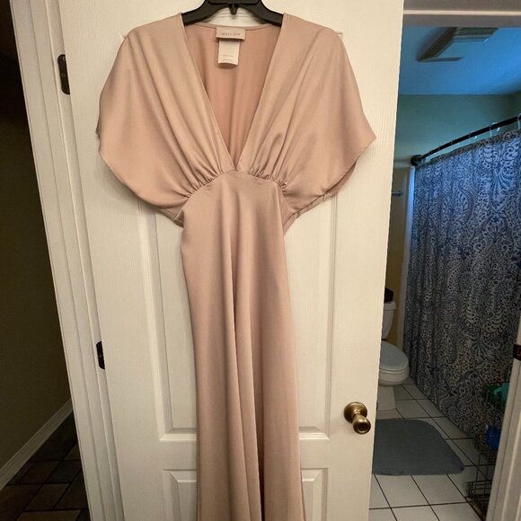 BHLDN Leila Deep-V Flutter-Sleeve Satin A-Line Gown - Picture 2 of 5